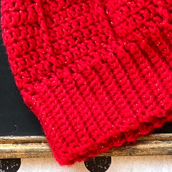 Hand-Crocheted Red Winter Beanie Hat & Waffle-Stitch Scarf Set - Picture 13 of 13